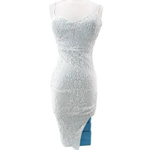 Lulus White Sequin Mesh Midi Dress M Bridal Shower Bachelorette Bodycon Coquette